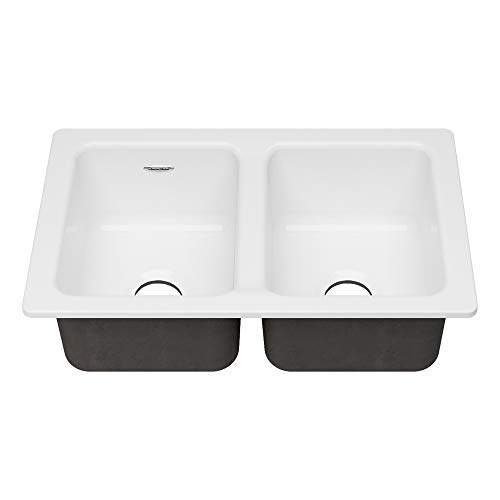 American Standard 77DB30190.308 Delancey 30x19 Double Bowl Cast Iron Kitchen Sink, Brilliant White