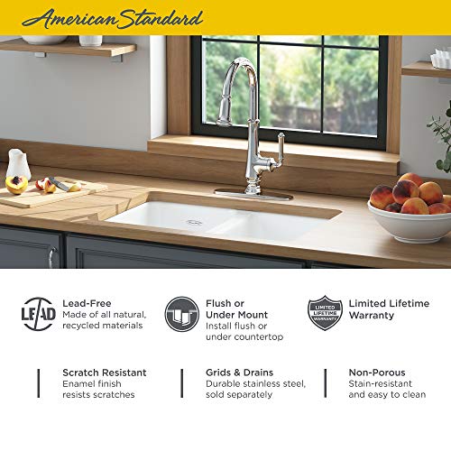 American Standard 77DB30190.308 Delancey 30x19 Double Bowl Cast Iron Kitchen Sink, Brilliant White