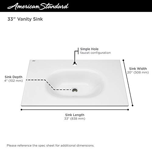 American Standard 1298001.020 Studio S 33 in. Vanity Top Sink – Center Hole, White