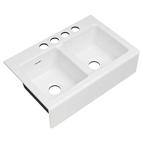 American Standard 77DB33220A.308 Delancey 33x22 Double Bowl Cast Iron Apron Front Kitchen Sink, 33 x 22 inch, Brilliant White