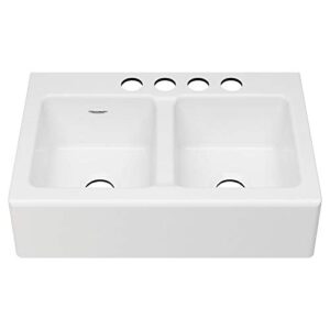 American Standard 77DB33220A.308 Delancey 33x22 Double Bowl Cast Iron Apron Front Kitchen Sink, 33 x 22 inch, Brilliant White