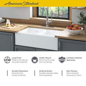 American Standard 77DB33220A.308 Delancey 33x22 Double Bowl Cast Iron Apron Front Kitchen Sink, 33 x 22 inch, Brilliant White