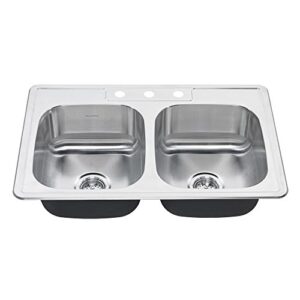 american standard 20db.8332283s.075 colony top mount 33×22 double bowl stainless steel 3-hole kitchen sink