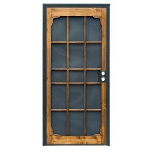 prime-line 3809bz3068-i-wf woodguard steel security door – traditional screen door style with the strength of a steel security door – steel and wood construction, non-handed, bronze