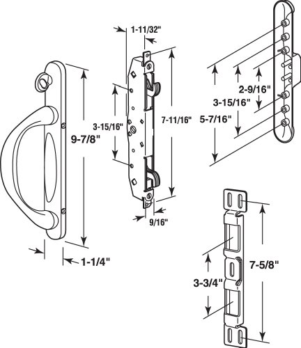 Prime-Line C 1307 Mortise System Patio Door Handle Set, Left Hand, White, 1-Pack