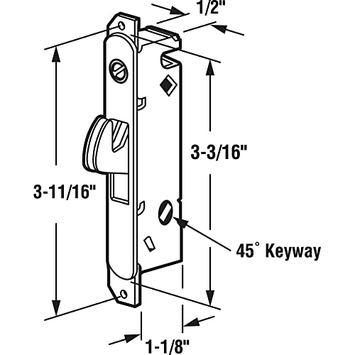 Prime-Line E 2199 Stainless Steel Mortise Lock - Adjustable, Spring-Loaded Hook Latch Projection for Sliding Patio Doors Constructed of Wood, Aluminum and Vinyl, 3-11/16”, 45 Degree Keyway, Round Face, Silver