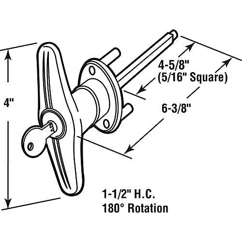 Prime-Line MP52169 Keyed T-Handle, 5/16 inch x 4-5/8 inch Square Shaft, Diecast Construction, Chrome, (single pack)