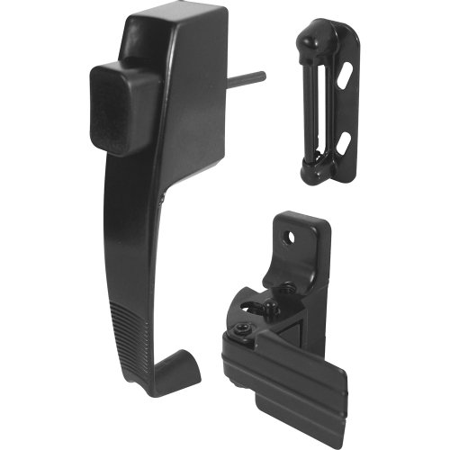 Prime-Line, K 5071 Push Button Latch w/ Tie Down, Single Unit, Black – Designed to Accommodate Multiple Surfaces, Complete with Night Lock, Contemporary Design