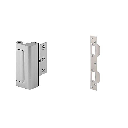 Defender Security Satin Nickel U 10827 Door Reinforcement Lock –3” Stop & U 10385 Prime Line Door Strike, for Use with 5-1/2 in and 6 in Hole Spacing's On Dead Latch and Deadbolt, Steel, Satin Nickel