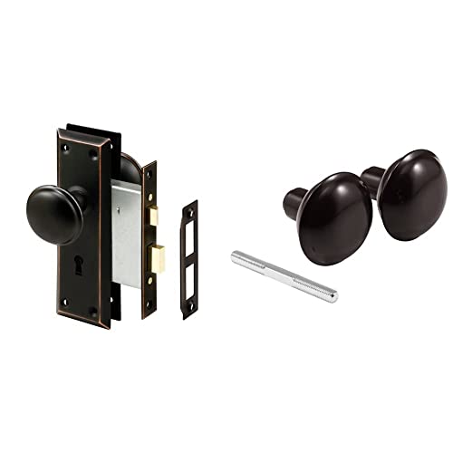 PRIME-LINE E 2495 Mortise Keyed Lock Set (Classic Bronze) & Defender Security E 2499 Door Knob Set with Spindle, Oil Rubbed Bronze (Single Pack)