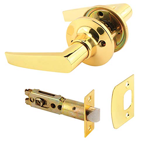 Prime-Line MP65256 Passage Lever, Fits 2-3/8In and 2-3/4In Backset, Brass Finish, Ada, (1 set)