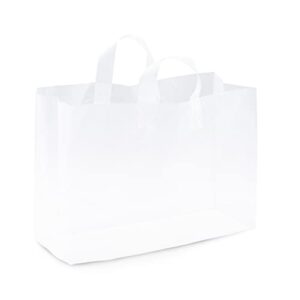 Prime Line Packaging - 16x6x12 Inch 50 Pack Plastic Bags with Handles, Shopping Bags for Small Business, Large Clear Frosted White in Bulk for Boutiques, Retail Stores, Merchandise & Gifts