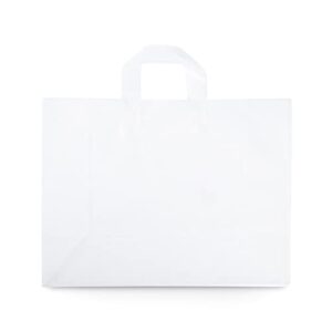 Prime Line Packaging - 16x6x12 Inch 50 Pack Plastic Bags with Handles, Shopping Bags for Small Business, Large Clear Frosted White in Bulk for Boutiques, Retail Stores, Merchandise & Gifts