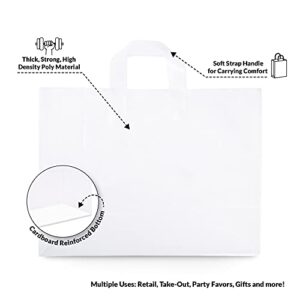 Prime Line Packaging - 16x6x12 Inch 50 Pack Plastic Bags with Handles, Shopping Bags for Small Business, Large Clear Frosted White in Bulk for Boutiques, Retail Stores, Merchandise & Gifts