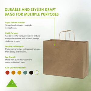 Prime Line Packaging - 16x6x12 Inch 50 Pack Brown Paper Bags with Handles, Large Gift Bags, Kraft Shopping Bags in Bulk for Boutiques, Small Business, Retail Stores, Gifts & Merchandise