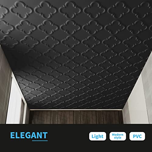 Art3d Decorative Drop-in Ceiling Tiles 24x24, Pack of 48pcs in Black