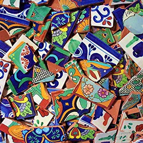 Broken Talavera Mexican Tile in Mixed Desings A1 Quality Tiles, 15 Pounds, Best Deal on Amazon!