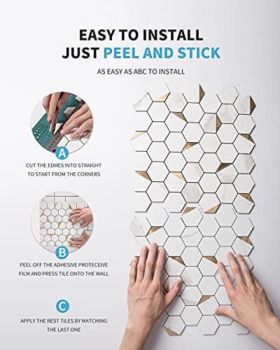 Art3d 10-Sheet Peel and Stick Backsplash for Kitchen Décor, Self-Adhesive Tile Hexagon Mosaic Tiles