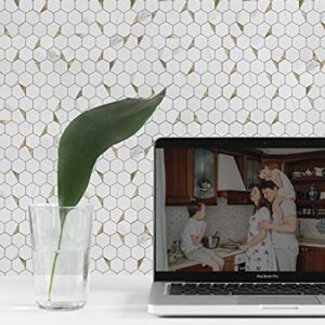 Art3d 10-Sheet Peel and Stick Backsplash for Kitchen Décor, Self-Adhesive Tile Hexagon Mosaic Tiles