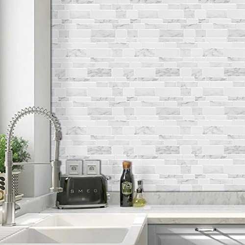 WalDecoo Marble Peel and Stick Backsplash for Kitchen, Thicker Design Self Adhesive Wall Tiles Stick on Backsplash, Marble Look Decorative Tiles (10 Tiles, 12”× 12”)