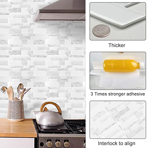 WalDecoo Marble Peel and Stick Backsplash for Kitchen, Thicker Design Self Adhesive Wall Tiles Stick on Backsplash, Marble Look Decorative Tiles (10 Tiles, 12”× 12”)
