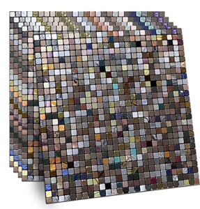 ymmxge peel and stick metal backsplash tile stick on kitchen 3d wall decor aluminum mosaic tiles for bathroom, 11.81″x11.81″x0.15″ (5,silver gold copper mixed)