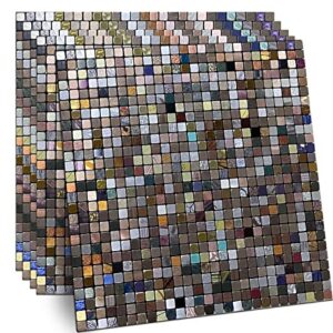 YMMXGE Peel and Stick Metal Backsplash Tile Stick on Kitchen 3D Wall Decor Aluminum Mosaic Tiles for Bathroom, 11.81"x11.81"x0.15" (5,Silver Gold Copper Mixed)