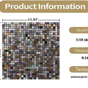 YMMXGE Peel and Stick Metal Backsplash Tile Stick on Kitchen 3D Wall Decor Aluminum Mosaic Tiles for Bathroom, 11.81"x11.81"x0.15" (5,Silver Gold Copper Mixed)