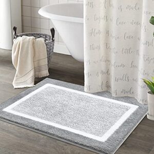 earthall grey bathroom rug mat, 17″x24″, white and gray, extra soft absorbent premium bath rug, non-slip comfortable bath mat, machine wash dry, carpet for tub, shower, bath room