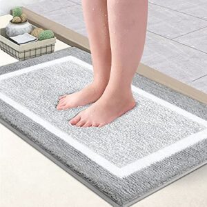 EARTHALL Grey Bathroom Rug Mat, 17"x24", White and Gray, Extra Soft Absorbent Premium Bath Rug, Non-Slip Comfortable Bath Mat, Machine Wash Dry, Carpet for Tub, Shower, Bath Room