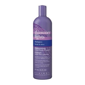 clairol professional shimmer lights purple shampoo, 16 fl. oz | neutralizes brass & yellow tones | for blonde, silver, gray & highlighted hair
