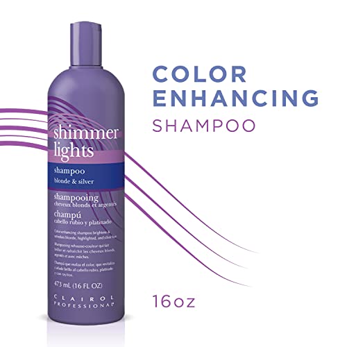 Clairol Professional Shimmer Lights Purple Shampoo, 16 fl. Oz | Neutralizes Brass & Yellow Tones | For Blonde, Silver, Gray & Highlighted Hair