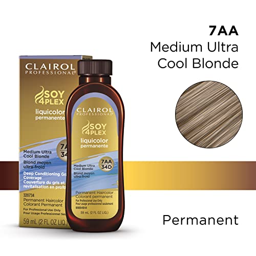 Clairol Professional Permanent Liquicolor for Blonde Hair Color, 7aa Med Ultra Cool Blonde, 2 oz