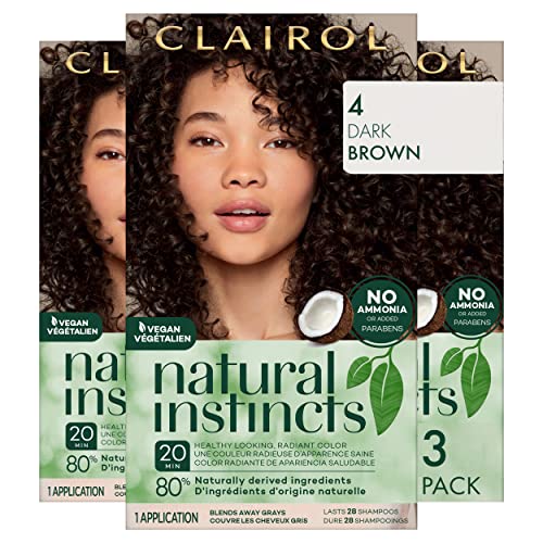 Clairol Natural Instincts Demi-Permanent Hair Dye, 4 Dark Brown Hair Color, Pack of 3