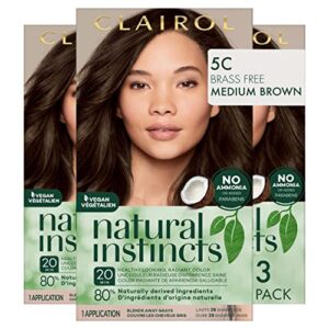clairol natural instincts demi-permanent hair dye, 5c brass free medium brown hair color, pack of 3
