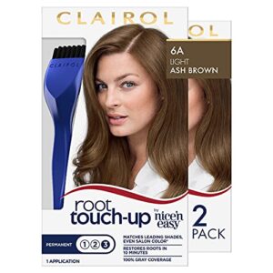 clairol root touch-up by nice’n easy permanent hair dye, 6a light ash brown hair color, pack of 2