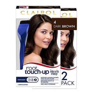 clairol root touch-up by nice’n easy permanent hair dye, 4 dark brown hair color, (pack of 2)