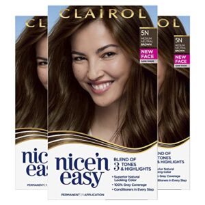 clairol nice’n easy permanent hair dye, 5n medium neutral brown hair color, pack of 3
