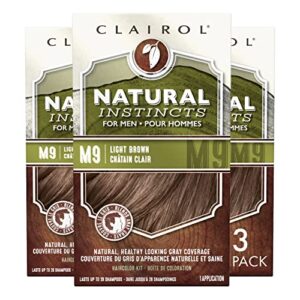 clairol natural instincts semi-permanent hair dye for men, m9 light brown hair color, pack of 3