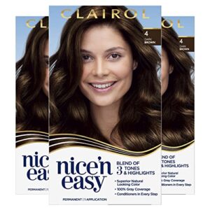 clairol nice’n easy permanent hair dye, 4 dark brown hair color, pack of 3