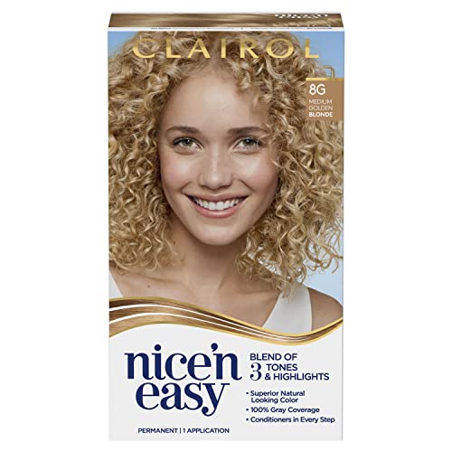 Clairol Nice'n Easy Permanent Hair Dye, 8G Medium Golden Blonde Hair Color, Pack of 1