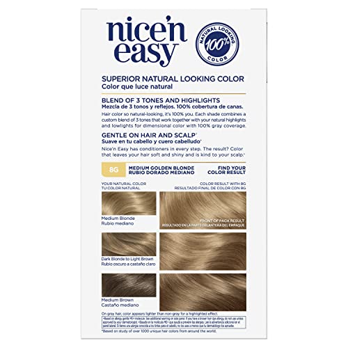 Clairol Nice'n Easy Permanent Hair Dye, 8G Medium Golden Blonde Hair Color, Pack of 1