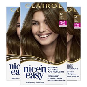 clairol nice’n easy permanent hair dye, 6a light ash brown hair color, pack of 3