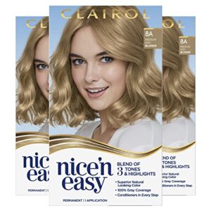 clairol nice’n easy permanent hair dye, 8a medium ash blonde hair color,1 count (pack of 3)