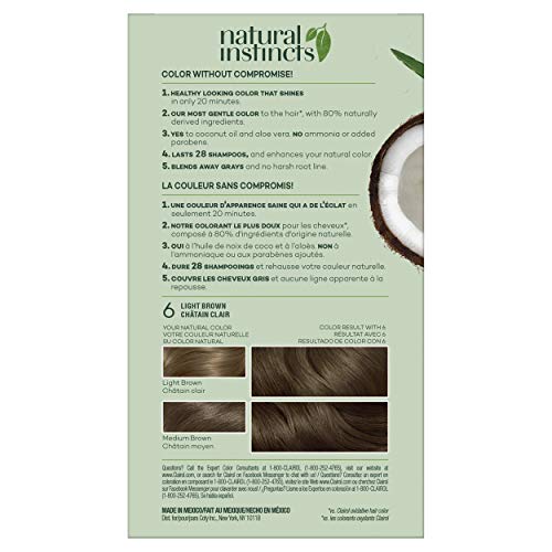 Clairol Natural Instincts Demi-Permanent Hair Dye, 6 Light Brown Hair Color, Pack of 3