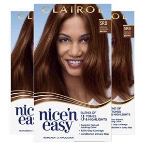 clairol nice’n easy permanent hair dye, 5rb medium reddish brown hair color, pack of 3