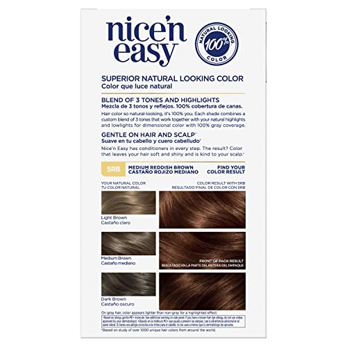 Clairol Nice'n Easy Permanent Hair Dye, 5RB Medium Reddish Brown Hair Color, Pack of 3