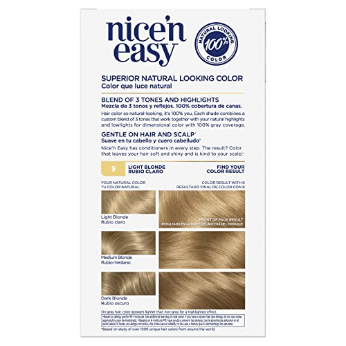 Clairol Nice'n Easy Permanent Hair Dye, 9 Light Blonde Hair Color, Pack of 3