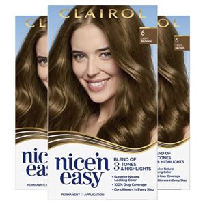clairol nice’n easy permanent hair dye, 6 light brown hair color, pack of 3