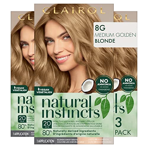 Clairol Natural Instincts Demi-Permanent Hair Dye, 8G Medium Golden Blonde Hair Color, Pack of 3